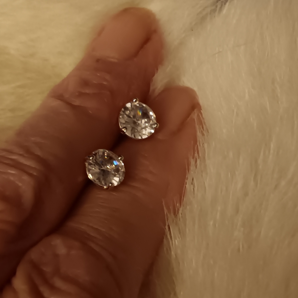 Threaded Screw Back CZ Prong/Bezel Set Earrings in Sterling Silver